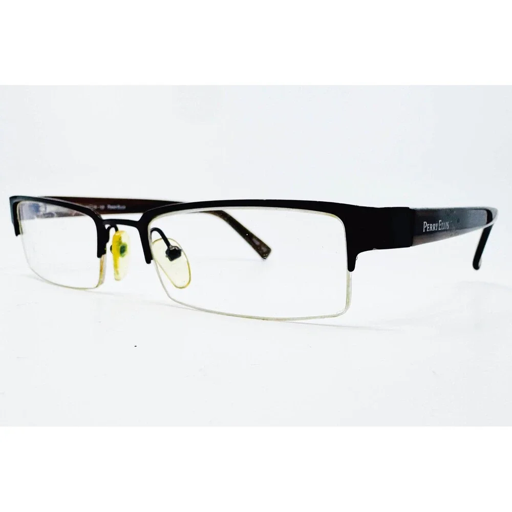 Perry Ellis Eyeglasses Men Brown Half Rim PE-890-3 Rectangle 51-19-130